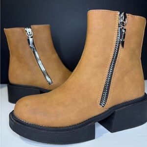 Seven7 retro Brown Ankle Boots with Side Zipper